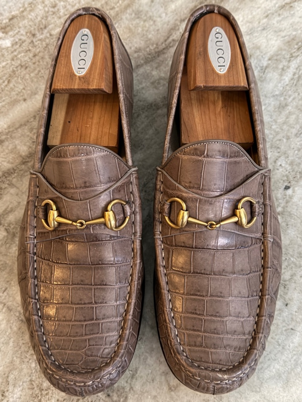 GUCCI 1953 CROCODILE LOAFERS GRAY HORSEBIT JORDAAN 12.5 US $4500 ALLIGATOR